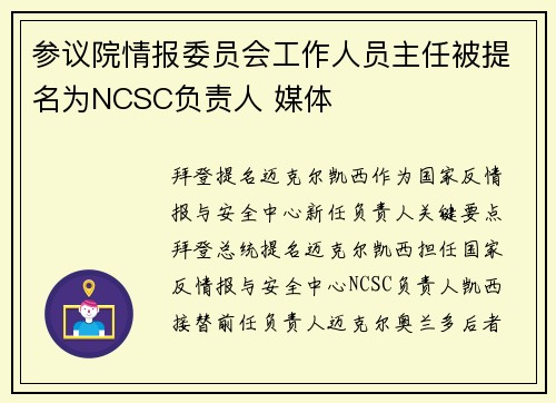 参议院情报委员会工作人员主任被提名为NCSC负责人 媒体