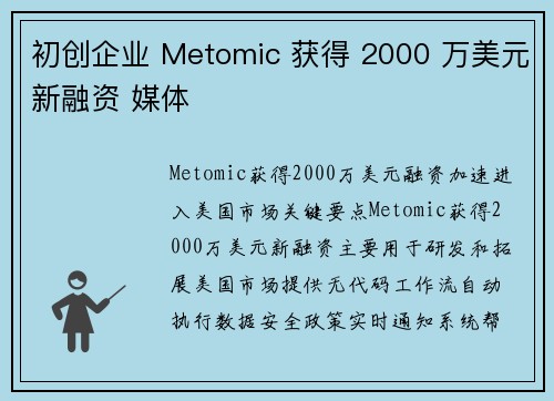 初创企业 Metomic 获得 2000 万美元新融资 媒体