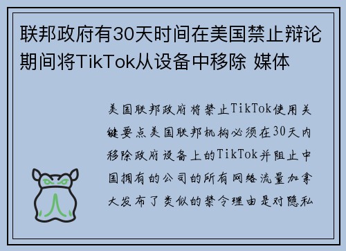 联邦政府有30天时间在美国禁止辩论期间将TikTok从设备中移除 媒体